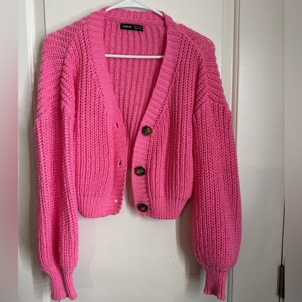 SHEIN Bright Pink Chunky Knit Cardigan